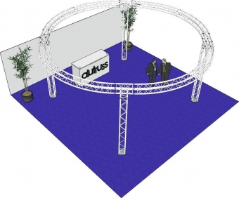 Alutruss Messestand Quadlock 6082 Kreis 6,6x3,5m