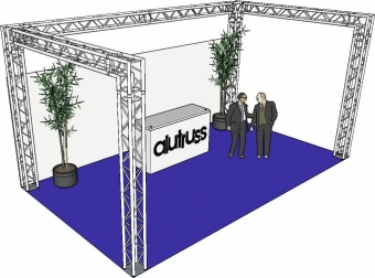 Alutruss Messestand Quadlock 6082 U-Form 7x4x3,5m