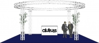 Alutruss Messestand Quadlock 6082 Kreis 6,6x3,5m